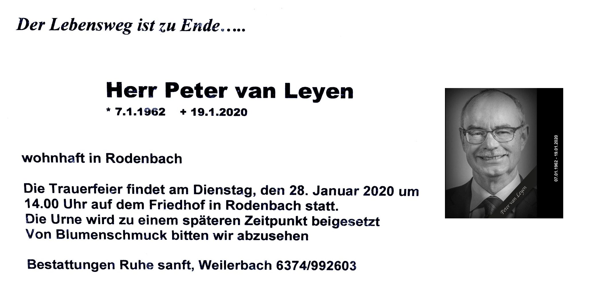 Traueranzeige Peter van Leyen